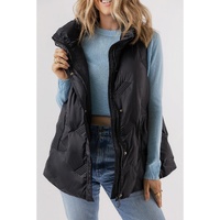 Black Quilted High Neck Zip Up Jacket Vest - 2XL