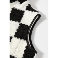 Black Checkered Sherpa Collared Jacket Vest - L