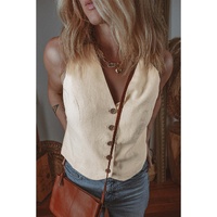 White Slim Fit Buttoned V Neck Vest - L