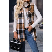 Straw Yellow Retro Plaid Button up Collared Vest - M
