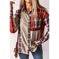 Plaid Corduroy Patchwork Shacket - L