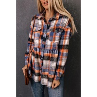 Multicolor Plaid Button Down Ruffled Shirt Jacket - S