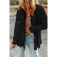 Black Contrast Flap Pockets Relaxed Shacket - L