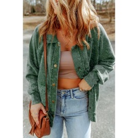 Green Vintage Washed Flap Pocket Button Shacket - M