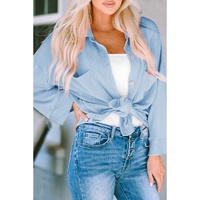 Sky Blue Roll Tab Sleeve Ribbed Cording Shacket - S