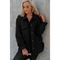 Black Retro Quilted Flap Pocket Button Shacket - L