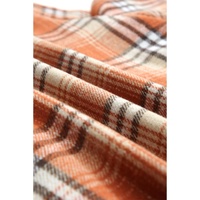 Orange Plaid Pattern Sherpa Lined Hooded Shacket - M