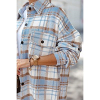 Sky Blue Plaid Flap Pocket Long Sleeve Shacket - XL