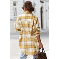 Yellow Plaid Flap Pocket Long Sleeve Shacket - XL