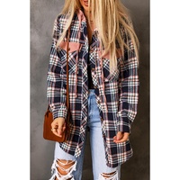 Pink Contrast Hooded Drawstring Plaid Shacket - XL