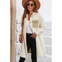 Beige Contrast Flap Pocket Single Breasted Teddy Coat - S