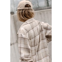 Khaki Plaid Removable Hood Buttoned Shacket - L