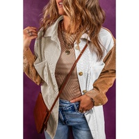 Multicolour Corduroy Colorblock Loose Shacket - L