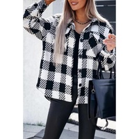 Black Plaid Textured Flap Pocket Shacket - M