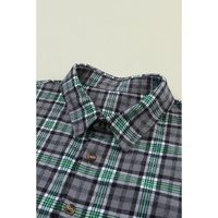 Blackish Green Contrast Plaid Patchwork Chest Pocket Button up Shacket - L