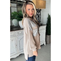 Parchment Sequin Patch Chest Pocket Corded Shacket - M
