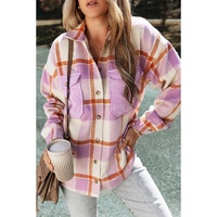 Purple Corduroy Pockets Brushed Checkered Shacket - XL
