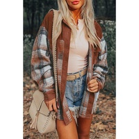 Cinnamon Plaid Corduroy Patchwork Chest Pocket Shacket - S