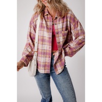 Pink Plaid Print Chest Pocket Long Sleeve Shacket - M