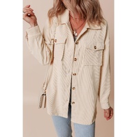 Oatmeal Corduroy Flap Pocket Button Up Shacket - XL