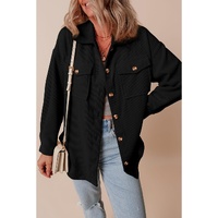 Black Corduroy Flap Pocket Button Up Shacket - XL