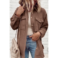 Chestnut Corduroy Flap Pocket Button Up Shacket - L