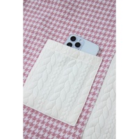 Pink Houndstooth Color Contrast Textured Patchwork Loose Shacket - XL