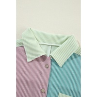Phalaenopsis Color Block Corded Buttoned Oversized Shacket - S