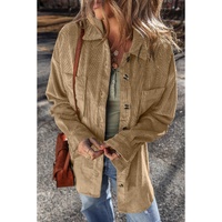 Light French Beige Patched Pocket Button Up Corduroy Shacket - S