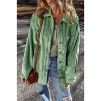 Mist Green Patched Pocket Button Up Corduroy Shacket - M