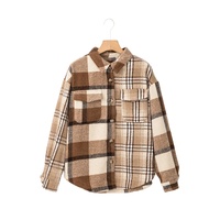 Light French Beige Flannel Plaid Double Flap Pocket Shacket - S