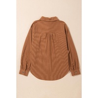 Cinnamon Corduroy Flap Pocket Button Up Round Hem Shacket - S