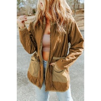 Azura Exchange Brown Stitching Quilted Drawstring Jacket - M