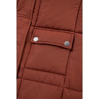 Coffee Quilted Puffer Stand Neck Zipped Mid-length Coat - S
