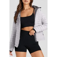 Silvery Solid Color Quilted Zip-up Puffer Jacket - M