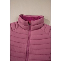 Burgundy Solid Color Quilted Zip-up Puffer Jacket - XL