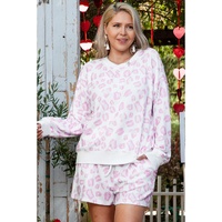 Pink Leopard Print Long Sleeve Top Plus Size Shorts Set - 1X