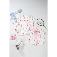 White Plus Size Wine Glass Print Bow Knot Pajama Set - 4X