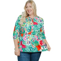 Multicolor Floral Tie Split Neck Plus Size Peplum Blouse - 2X