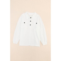 White Plus Size Long Sleeve Flap Pocket Henley Top - 3X