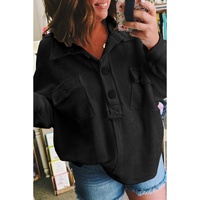 Black Plus Size Long Sleeve Flap Pocket Henley Top - 3X