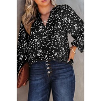 Black Plus Size Floral Print Ruched Split Neck Blouse - 2X