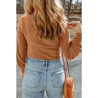 Brown Plus Size Ribbed Slim Fit Knit Top - 1X