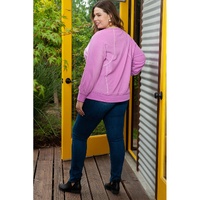 Azura Exchange Pink Plus Size Exposed Seam Terry Long Sleeve Top - 1X