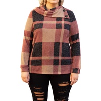 Mineral Red Plus Size Plaid Print Button Decor Asymmetric Neck Top - 2X