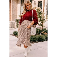 Gold Flame Exposed Seam Detail Waffle Knit Plus Size Top - 1X
