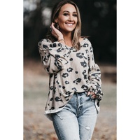 Gray Printed Leopard Balloon Sleeve Thermal Knit Plus Size Top - 1X