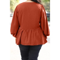 Gold Flame Plus Size Swiss Dot V Neck Wrap Tie Side Blouse - 1X