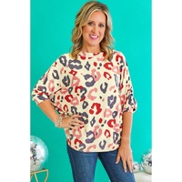 White Colorful Leopard Print Batwing Sleeve Plus Jumper - 2X