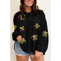 Black Plus Size Mardi Gras Patch Crinkle Patchwork Top - 1X